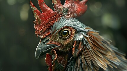 Poster - Close-Up Portrait of a Rooster with Detailed Feathers