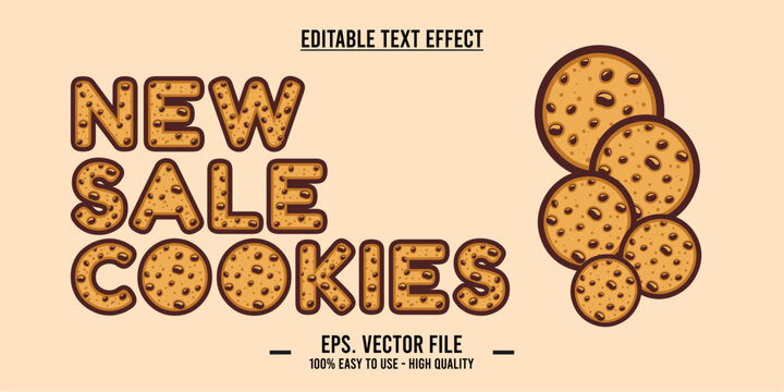 NEW SALE COOKIES word made with delicious chips cookie illustration on bright background, Vector illustration design.