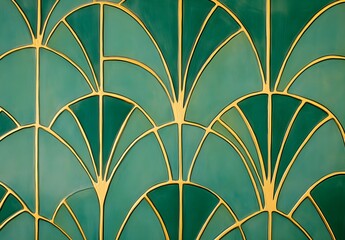 Wall Mural - Abstract Green and Gold Geometric Pattern