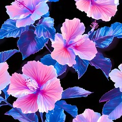 Wall Mural - Pink and Blue Hibiscus Flowers