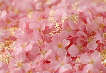 Sticker - Pink Flower Petals with Golden Glitter