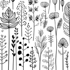 Wall Mural - Black and White Floral Pattern