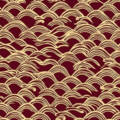 Wall Mural - Abstract Japanese Pattern with Red and Gold Waves