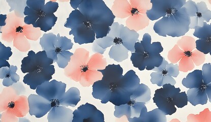 Sticker - Abstract Floral Pattern with Blue and Peach Flowers