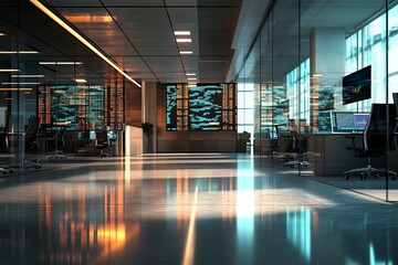 Poster - modern trading floor with digital displays and sleek design during daylight hours