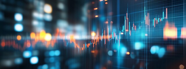Poster - digital financial data visualization of fluctuating stock market trends and analytics in an abstract
