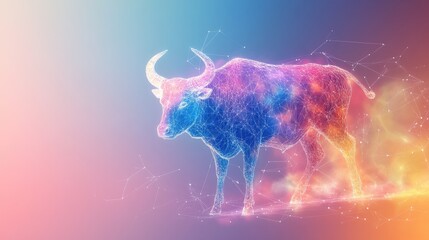 Wall Mural - Abstract Digital Bull in a Colorful Gradient Background