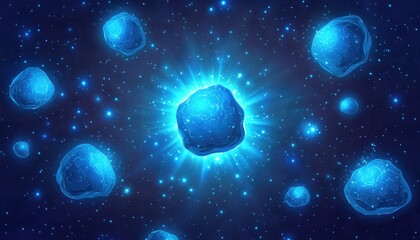 Poster - Light blue 2D cartoon design featuring glowing cosmic stars Vibrant illustration of brilliant celestial bodies ideal for advertisements posters or banners