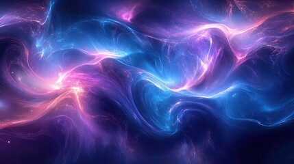 Wall Mural - Abstract Cosmic Nebula with Swirling Blue and Pink Light Trails