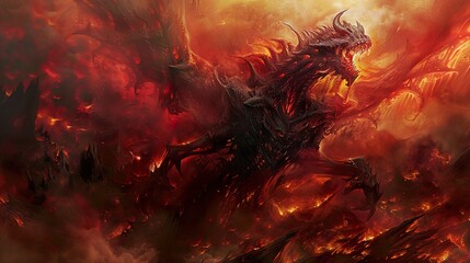 Wall Mural - Fiery Dragon: A Mythical Creature of Fire and Fury