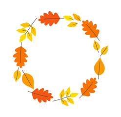 Wall Mural - autumn leaves circle border on transparent background. png illustration.