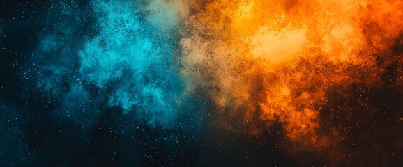 Wall Mural - Banner poster header design with noise texture abstract grainy gradient background glowing color flow wave orange blue white yellow black