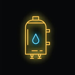 Wall Mural - Bright neon water heater icon glowing on a dark background, perfect for concepts related to home appliances and plumbing