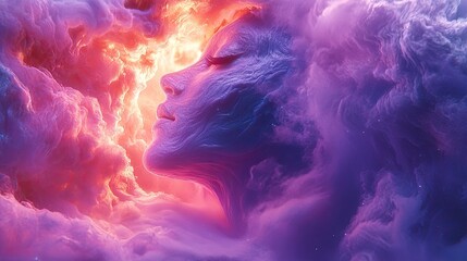 Wall Mural - A Woman's Face Emerging from a Swirling, Multicolored Cloud