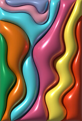 Aufkleber - Abstract image with smooth, wavy lines with a glossy effect, sense of three-dimensionality and iridescence, 3D rendering illustration