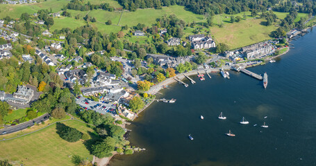 panorama aerial view of Ambleside, Windermere, Westmorland and Furness district of Cumbria, Lake Distract, UK