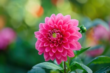 Poster - Fresh pink dahlia blooming beautifully in garden