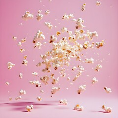 Wall Mural - Floating Popcorn on Pink Background