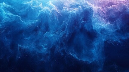 A captivating view of the universe shrouded in mist, featuring swirling clouds of cosmic gases that glow with vibrant shades of blue and purple against the dark expanse of outer space
