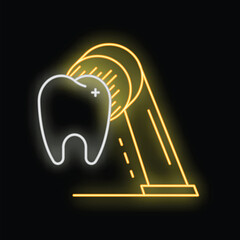 Wall Mural - Neon sign illuminating an electric toothbrush cleaning a tooth, perfect for promoting dental hygiene