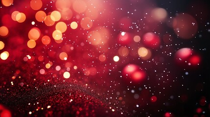 Wall Mural - Red christmas background with snowflakes and bokeh lights