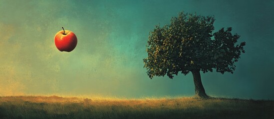 Wall Mural - surreal 2d illustration featuring an apple and a tree