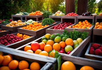 colorful donation boxes filled fresh fruits vegetables showcasing healthy choices community support, vibrant, produce, organic, nutrition, food, harvest