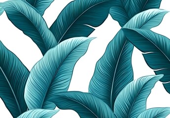 Teal Tropical Leaves Pattern