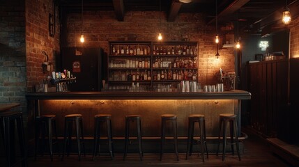 Rustic Bar Interior with Brick Wall and Vintage Lighting