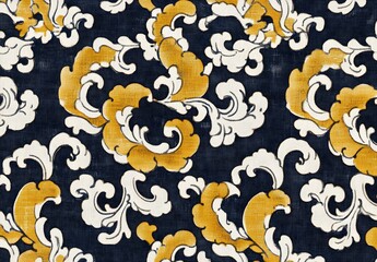 Canvas Print - Seamless Pattern with Yellow and White Floral Motifs on Blue Canvas