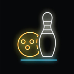 Poster - neon sign representing a bowling ball aiming at a pin, perfect for illustrating a bowling alley or a