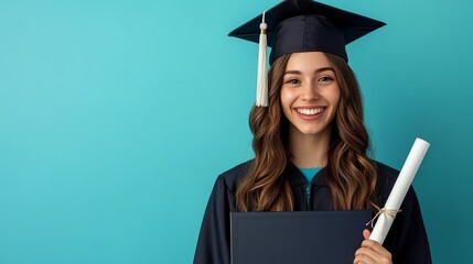 This graduate proudly celebrates her achievement while holding her diploma