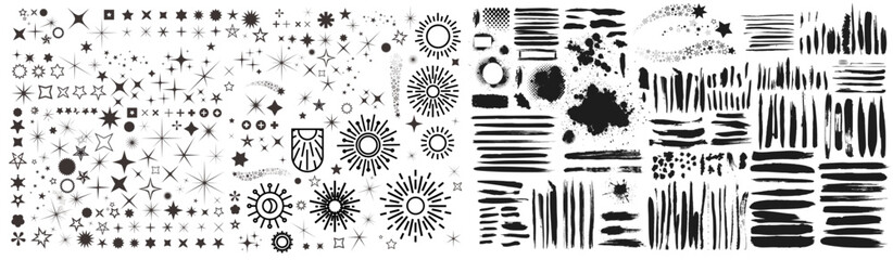 Wall Mural - Sparkle and brush Icons set. Twinkle stars collection. Shine star icons.
