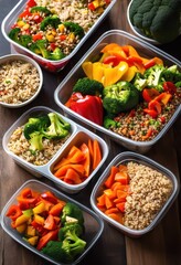 Wall Mural - colorful meal prep containers overflowing fresh proteins healthy eating, balanced, vegetables, grains, nutrition, vibrant, ingredients, portion, diet