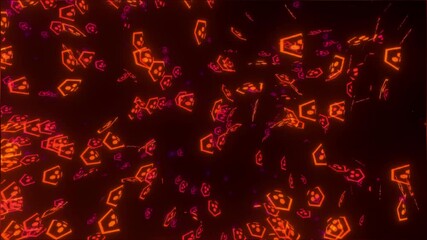 Leinwandbilder - Bright neon orange particles spread across a black background in an abstract explosion pattern
