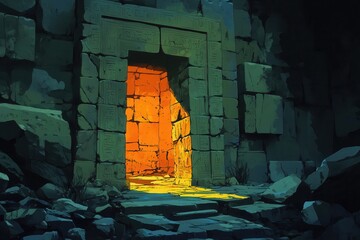 Wall Mural - Ancient Stone Gateway with Glowing Entrance