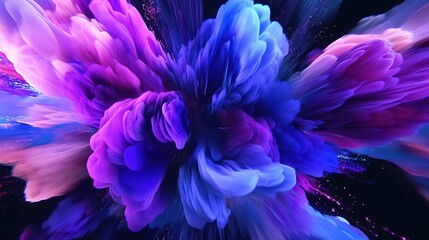 Poster - Colorful abstract explosion of vibrant purple and blue hues in a dark background showcasing dynamic movement and depth