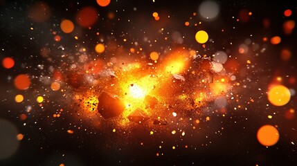 Poster - Dynamic explosion with colorful particles creating a spectacular display in a dark space