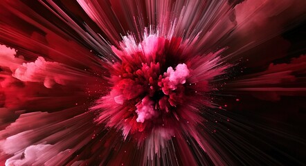Poster - Colorful abstract explosion of pink and red hues on a dark background, creating a dynamic and striking visual effect