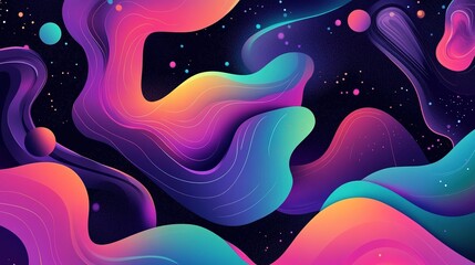 Poster - Vibrant abstract shapes and flowing colors create a mesmerizing digital artwork in a dynamic composition