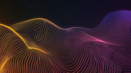 Poster - Abstract waves of colorful lines creating a dynamic landscape in a dark setting at night
