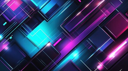 Fototapete - Abstract digital artwork featuring vibrant geometric shapes with glowing edges, ideal for technology and modern design themes