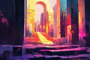 Wall Mural - Stairway to a Golden Arch in an Ancient City