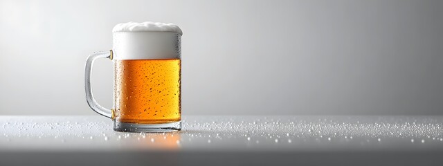 Photo of a mug with beer on a white background, side view for advertising and banner design