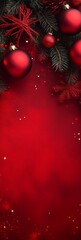 Wall Mural - Christmas and New Year background with red bauble and fir branch red christmas background copy space