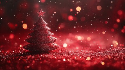 Wall Mural - Christmas tree on red bokeh background. 3d illustration with copy space