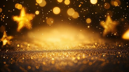 Wall Mural - Golden Christmas star on bokeh background. gold and black.