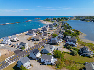 Wall Mural - Straits Pond and Hull coast aerial view near Crescent Beach on Atlantic Avenue in town of Hull, Massachusetts MA, USA. 