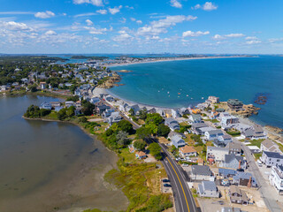 Wall Mural - Straits Pond and Hull coast aerial view near Crescent Beach on Atlantic Avenue in town of Hull, Massachusetts MA, USA. 