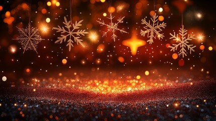Wall Mural - Christmas background with golden stars and snowflakes.